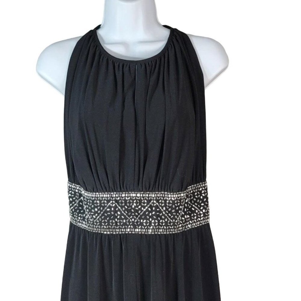 Jessica London evening gown maxi dress black 18W rhinestones sleeveless keyhole - Picture 2 of 8